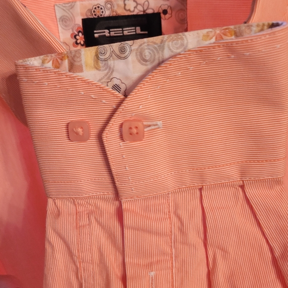 Cotton Reel Orange Long Sleeve Shirt Floral Plackets Paired Square Buttons L - Picture 6 of 12